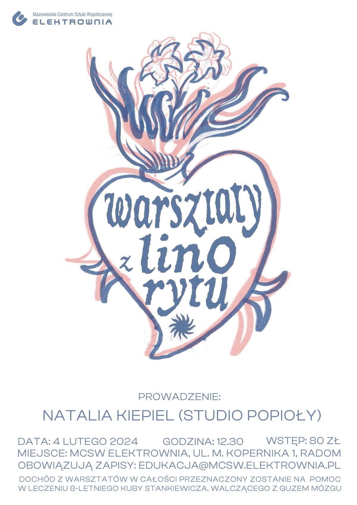 Charytatywne warsztaty z linorytu w ELEKTROWNI 4 lutego 2024, godz. 12.30