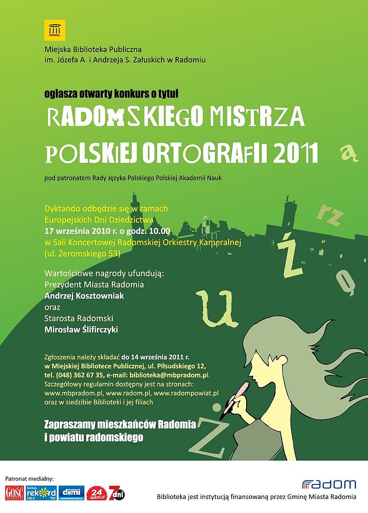 "Chrząszcz brzmi w trzcinie w Szczebrzeszynie" - zostań Radomskim Mistrzem Polskiej Ortografii 2011!