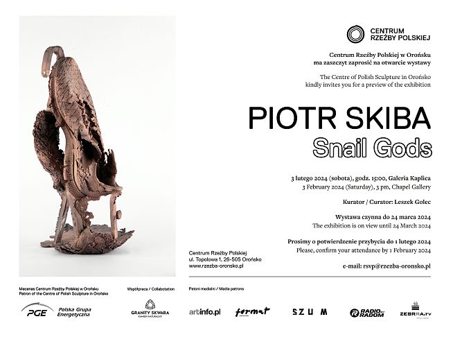 Wernisaż wystawy  "Snail Gods" Piotra Skiby w CRP w Orońsku 3.02.2024, godz.15:00