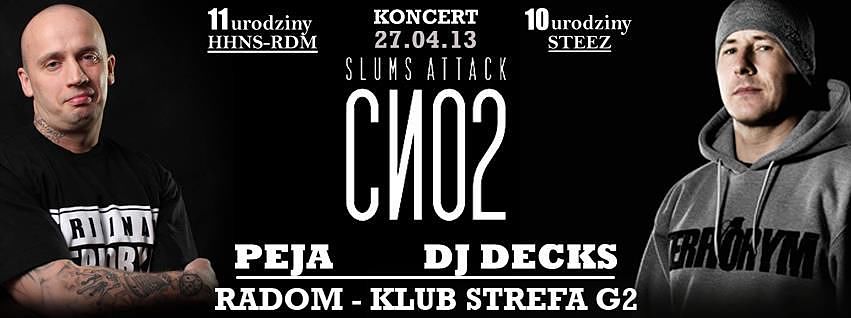 Koncert SLUMS ATTACK / PEJA / DJ DECKS w Klubie Strefa G2 w Radomiu już 27 kwietnia